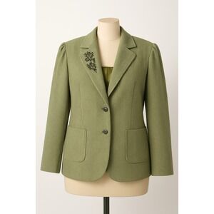 VTG Old Navy Womens Size XXL Beaded Herringbone Wool Blend Jacket Tweed Olive